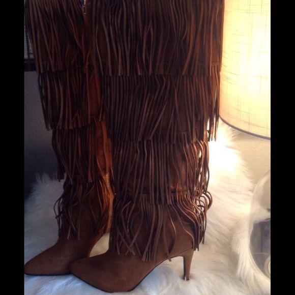 “ On Sale” Fringed Knee High - High Heel Boots - Picture 4 of 8